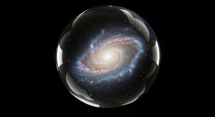 Poster - Captivating Spiral Galaxy Contained in a Crystalline Sphere Shining Brightly Against a Dark Backdrop Offering a Glimpse into Cosmic Wonders
