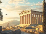 Exploring Ancient Ruins the Parthenon in Athens Under a Golden Sunset
