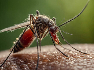 Wall Mural - Close-up of a mosquito biting human skin.