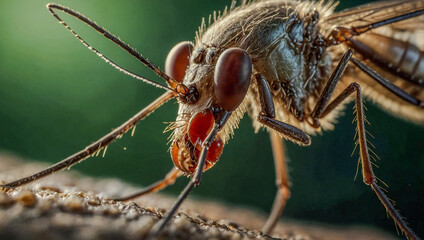 Wall Mural - Close-up of a mosquito feeding, showcasing the intricate details of its anatomy.