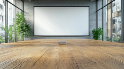 Poster - Clean meeting table with digital presentation clicker and ready presentation slides