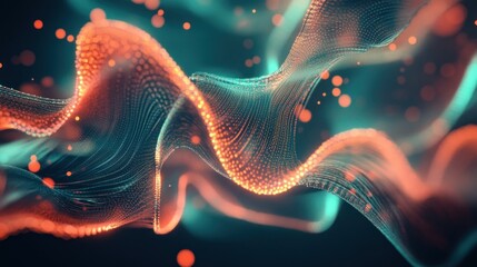 Poster - Abstract Digital Waves with Glowing Particles in a Futuristic Environment
