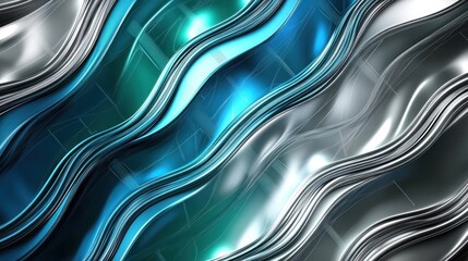 Poster - Abstract Waves in Blue and Silver Tones with Glossy Texture and Dimensional Effects for Modern Design Use