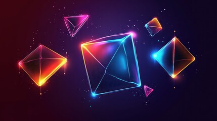 Poster - Vibrant Geometric Shapes in Neon Colors Against a Dark Background for Creative Designs and Abstract Art