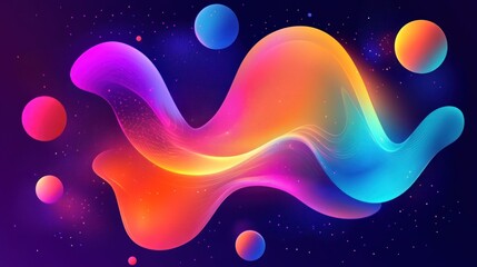 Poster - Abstract Colorful Waves with Sphere Elements in Cosmic Background for Modern Art and Design Projects