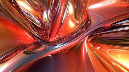 Poster - Abstract Metallic Swirls and Flowing Forms in Warm Hues of Red, Gold, and Silver Showcasing Artistic Fluid Motion
