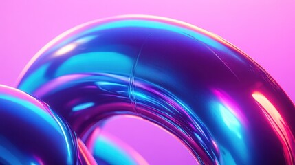 Poster - Colorful Abstract Design with Shiny Metallic Rings Against a Soft Pink Background