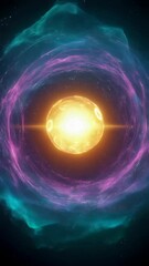 Wall Mural - cosmic energy sphere surrounded by colorful nebula in deep space. glowing orb in galaxy center. cele