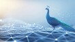 © Tejodi - A vibrant peacock stands gracefully on a digital landscape, showcasing intricate patterns and glowing elements, symbolizing the fusion of nature and technology in a serene environment