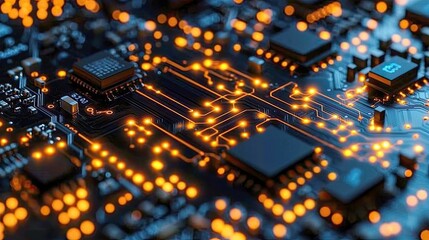 Poster - Close-up of Circuit Board: Technological Innovation and Network Connectivity