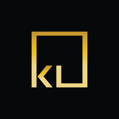 Aufkleber - The image shows a flat monogram an initial letter KL in square frame in gold color that looks clean and sharp on a black background