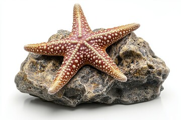 Aufkleber - Bright orange starfish resting on sandy ocean floor surrounded by colorful coral and marine plants in crystal-clear water during daylight hours