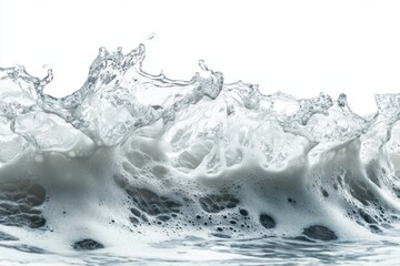 Aufkleber - Wave crashing on the shore creates a display of frothy water droplets and bubbles in bright daylight near the coastline