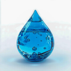 Poster - Glossy water droplet icon reflecting light with bubbles suspended inside for digital design
