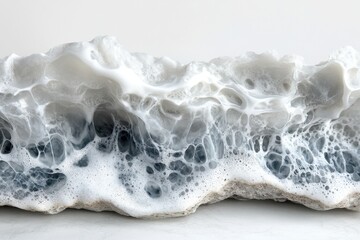 Aufkleber - Wave crashing on the shore creates a display of frothy water droplets and bubbles in bright daylight near the coastline