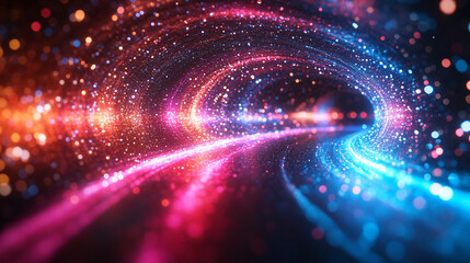 Poster - Abstract sci-fi tech background with shiny radial blur and grainy film noise. Futuristic motion circles create a modern, minimal backdrop ideal for web design, banners, and digital prints.

