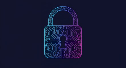 Poster - Digital Security Concept with a Padlock Featuring Circuit Board Pattern, Representing Data Protection and Cyber Security Technology