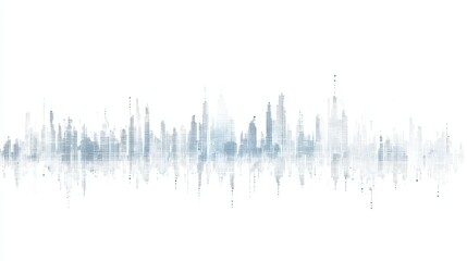 Poster - Abstract futuristic digital cityscape with transparent buildings and dotted architecture, showcasing a sci-fi skyline perspective, representing the concept of a modern city in a digital world
