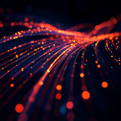 Poster - Abstract data stream of glowing orange particles on dark background
