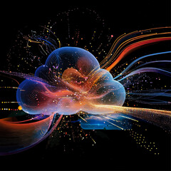 Poster - Abstract Cloud Data Network with Flowing Light Trails
