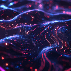 Poster - Abstract Neon Waveforms with Red and Blue Particles