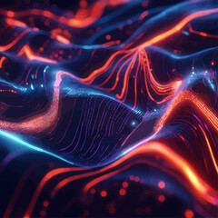 Poster - Abstract Neon Data Stream Visualizing Digital Information Flow