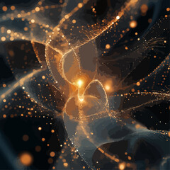 Poster - Abstract Gold Light Particle Trails on Dark Background