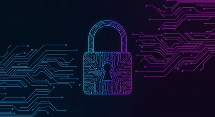 Fototapete - Digital Security Lock with Electronic Circuitry Design, Protecting Data and Information in the Cyber World, Concept of Network Safety and Privacy