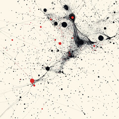 Poster - Abstract Network of Interconnected Nodes and Lines with Red Accents