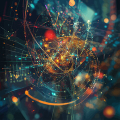 Poster - Complex Data Network Connection with Futuristic Glowing Particle Streams