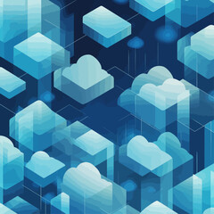 Poster - Abstract Cloud Computing Network with Blue Isometric Shapes and Lines