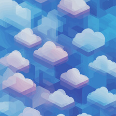 Poster - Isometric Cloudscape on Blue Gradient Background