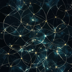 Poster - Abstract Fractal Network of Glowing Circles and Stars on Dark Blue Background