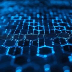 Poster - Blue Hexagonal Network Technology Background with Data Streams