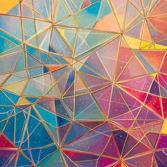 Poster - Abstract polygonal geometric background with vibrant colors and golden lines