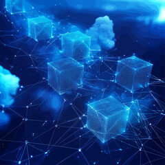 Poster - Connected Blue Cubes Representing Blockchain Technology and Digital Networks