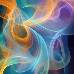 Poster - Abstract fractal art with blue, orange, and purple flowing lines