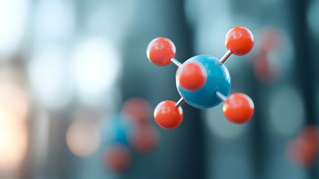 Abstract 3D Rendering of a Molecule with Blue and Orange Atoms