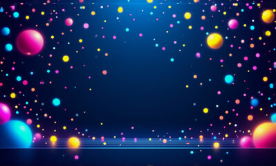 Wall Mural - a dark blue backdrop comes alive with an array of radiant, colorful spheres. these vibrant, glowing 