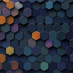 Poster - Abstract Hexagon Tile Pattern in Deep Blues and Oranges