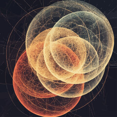 Poster - Abstract interconnected spheres with network lines, dark background