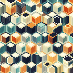 Poster - Abstract Geometric Cube Pattern in Warm Colors