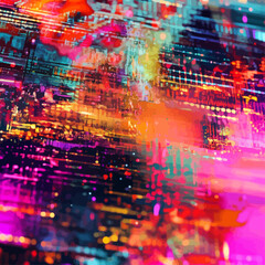 Poster - abstract digital circuit board, glowing data flow, vivid color, close-up view