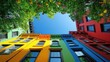 © zalfa_std98 - Vibrant urban row houses framed by colorful foliage