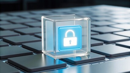 Poster - a secure padlock symbolizing digital safety on a modern computer keyboard for cybersecurity concepts