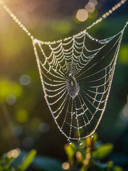 Wall Mural - Delicate spider web in the morning light.