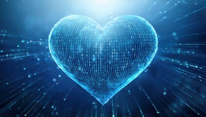 Poster - heart shape formed from flowing binary code representing compassion and ethics in technology