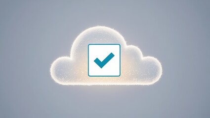 Poster - floating consent checkbox in a digital cloud with light particles representing approval