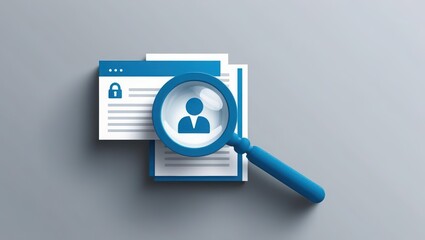 Poster - Magnifying glass over a document with a lock icon representing security and privacy inspection