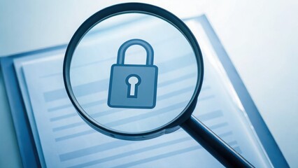 Poster - Magnified image of a padlock with a magnifying glass symbolizing security and privacy focus